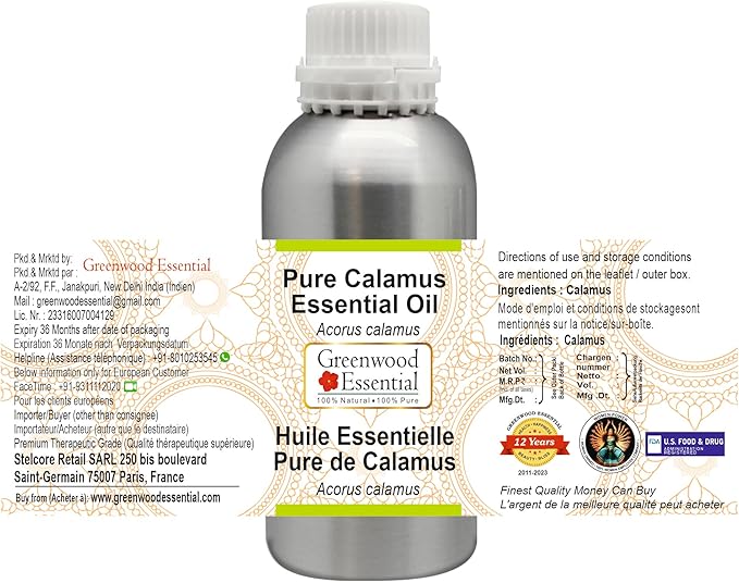 Greenwood Essential Pure Calamus Essential Oil (Acorus Calamus) Steam Distilled 630ml (21.3 oz)