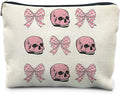 Goth Gothic Makeup Bag With Pink Bow - Skull Cosmetic Bag for Women, Girly, Cute Gothic Accessory for Skull Lovers
