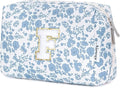 Narwey Birthday Gifts for Teen Girls Kids Women Personalized Initial Floral Makeup Bag Cute Cosmetic Trendy Stuff 6 8 10 11 12 13 14 16 18 Years Old Travel Toiletry Bag (Little Blue Flower F)