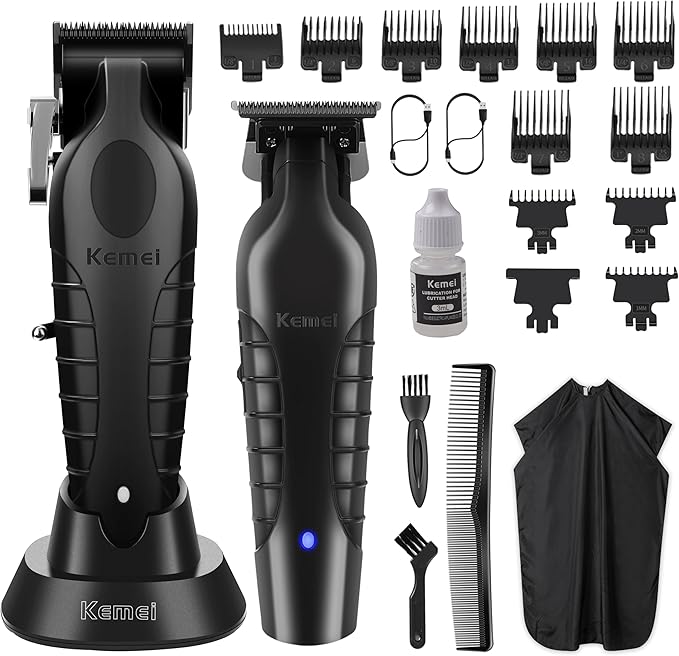 KEMEI Hair Clippers and Trimmers Set Professional, Barber Clipper for Hair Cutting, Rechargeable Electric Trimmers for Men, T-Blade Grooming Kit with 11 Guide Combs for Family