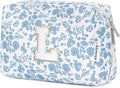 Narwey Birthday Gifts for Teen Girls Kids Women Personalized Initial Floral Makeup Bag Cute Cosmetic Trendy Stuff 6 8 10 11 12 13 14 16 18 Years Old Travel Toiletry Bag (Little Blue Flower L)
