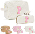 for Christmas Day Gifts, Travel Makeup Bag for Women, Initial Make Up Bag Set for 6 7 8 9 10 11 12 13 Years Old Kids Tween Girls, Large Cosmetic Skincare Bags for Birthday Gifts, White P