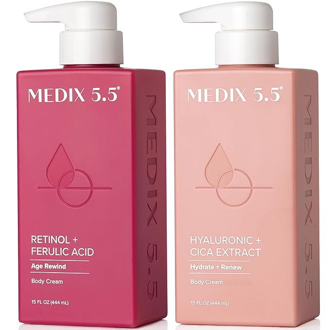 Medix 5.5 Retinol Body Lotion + Hyaluronic Acid Cream, Moisturizer Body & Face Lotion Set | Hydrating + Firming Lotion For Stretch Marks, Wrinkles, & Crepey Skin | Skin Care Products, 2pc Set