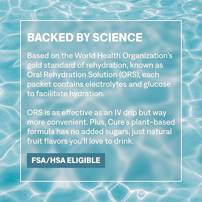 Cure Hydration | Plant-Based Electrolyte Drink Mix | No Added Sugar | FSA-HSA | Dehydration Relief Powder Made with Coconut Water | Non-GMO | Vegan | Pouch of 14 Packets - Berry Pomegranate