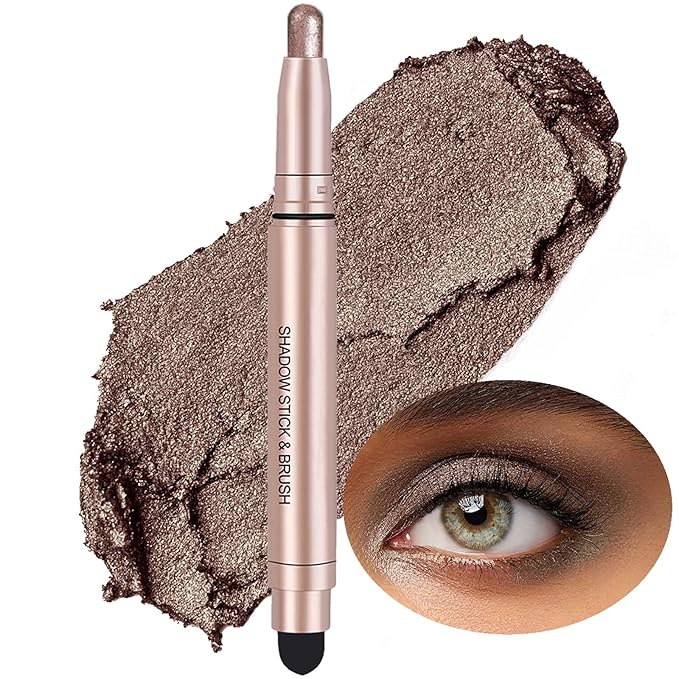 Dark Brown Eyeshadow Stick Makeup, Highlighter Cream Eye Shadow Pencil, Waterproof Hypoallergenic Long Lasting Matte Crayon, Glitter Primer Palette Shimmer Eyeliner Pen