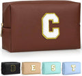TOPEAST Gifts for Friends Female Mom, Cute Makeup Bag Small Pink Cosmetic Bag Travel Toiletry Bag, Personalized Birthday Gift for Women Girl, Preppy Travel Stuff for Girls (Brown C)
