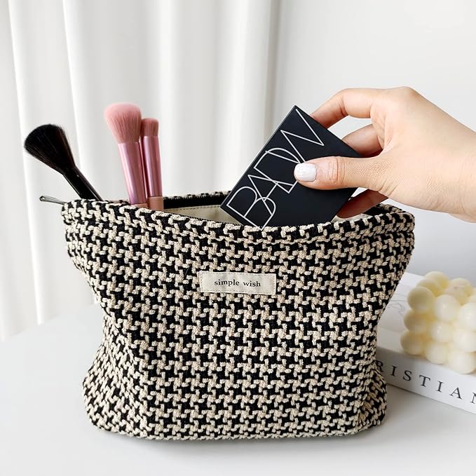 STARDW Parallel Checkered Makeup Bag Cute Cosmetic Bags for Women Girls, Travel Toiletry Bag Large Capacity Zipper Makeup Pouch, Purse Organizer Pouches(Checkered)