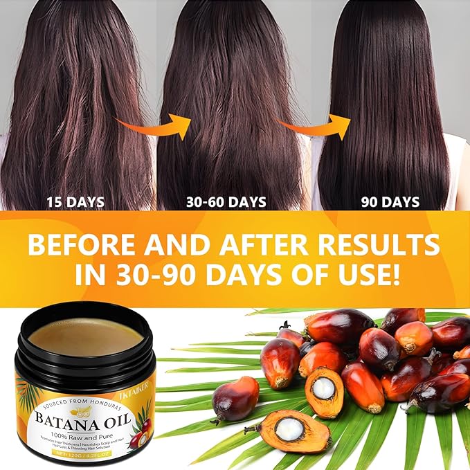 Raw Batana Oil for Hair Growth, 100% Pure, Dr. Sebi Batana Oil from Honduras, Organic, Unrefined, Prevents Hair Loss, Hair Care, Enhances Hair Thickness in Men & Women 4.2 oz