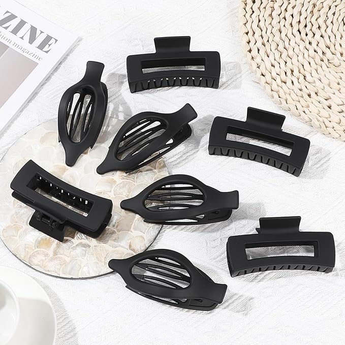Hair Clips for Women 4.3 Inch Large Hair Claw Clips 8 pcs Square Claw Clips & Flat Hair Clips for Thick or Thin Hair French Concord Hair Barrettes Alligator Hair Accessories for Women (Black)