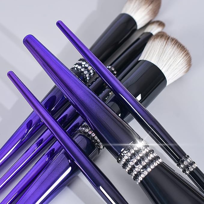 Bueart Design 16Pcs ULTRA SOFT Labeled Pro Makeup Brushes Set with Foundations Powder Blush Concealer Blending Eyeshadow Contour Brush (12Pcs Black Rose Blue)