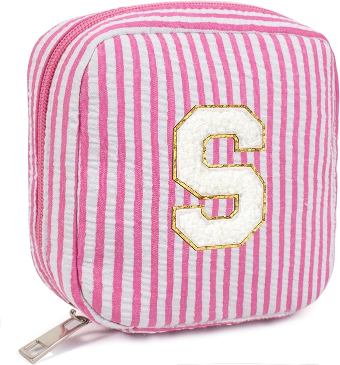 LETGO Personalized Initial Makeup Bag Pink Cosmetic Bag Travel Toiletry Bag Girlfriend Teacher Gifts Makeup Bag for Women Girlfriend Sister Wife Grandma Daughter Gifts