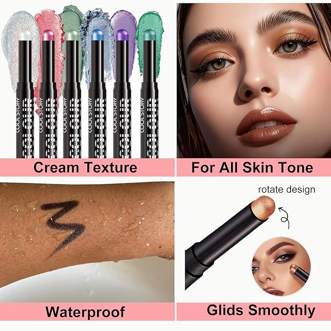 Nude Taupe Eyeshadow Stick, Shimmer Cream Eyeshadow Stick Pencil, High Pigment Waterproof Long Lasting Eye Shadow Pen, Women Multi-Dimensional Eye Highlighter Stick (07#)