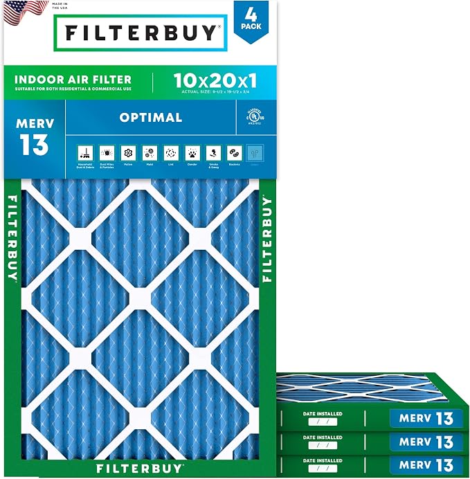 Filterbuy 10x20x1 Air Filter MERV 13 Optimal Smoke & Allergy Defense, by Filterbuy