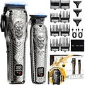 Professional Cordless Mens Hair Clippers & Beard Trimmer Kits & Sets,Metal Hair Clippers Cutting Grooming Kit with Long Battery Life for Family Barber Use (Gray)