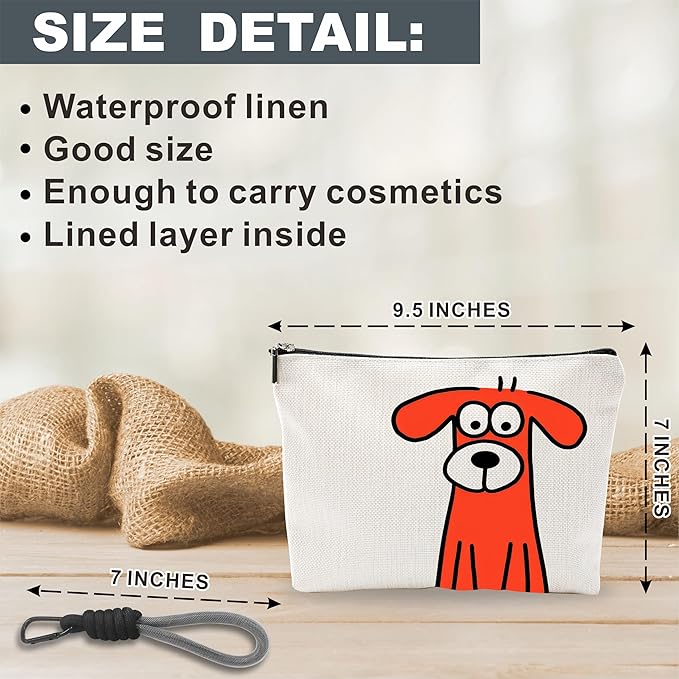 Funny Make Up Bag For Woman, Cosmetic Bag With Hand Strap - Orange Dog - Lined Toiletry Bag - Comic Theme Pouch, Organizer With Zipper, Women Essentials & Accessories - B03