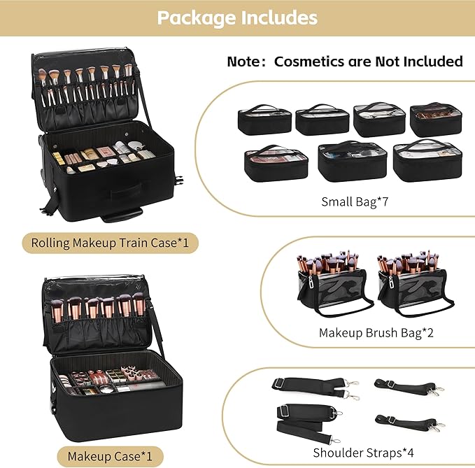 TANTO Rolling Makeup Bag Professional Makeup Artist Bags 4 in 1 Makeup Case on Wheels Rolling Cosmetics Organizer Extra Large Cosmetology Case With 360° Swivel Wheels and Adjustable Dividers