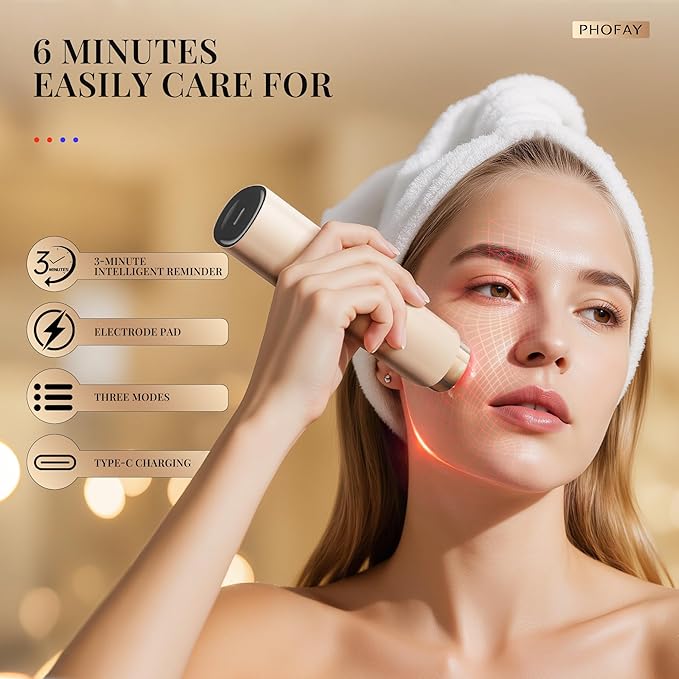 PHOFAY 4-in-1 Facial Device, 1.4oz Matching Gel. Multi Functional Beauty Device, Lifting, Firming, Puffiness Reduction and Promote Absorption & Soothing Care Calm Skin, Youthful Glow (Golden)