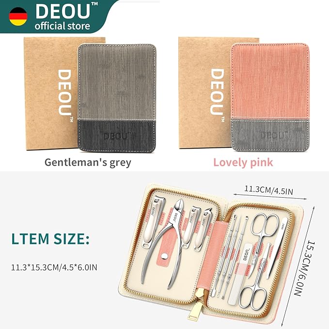 DEOU Manicure Sets Nail Clippers Stainless Steel Manicure and Pedicure kit Girls Professional Nail Files and Men's Grooming Scissors Tools for Home Personal Care or Gifts (Gray)
