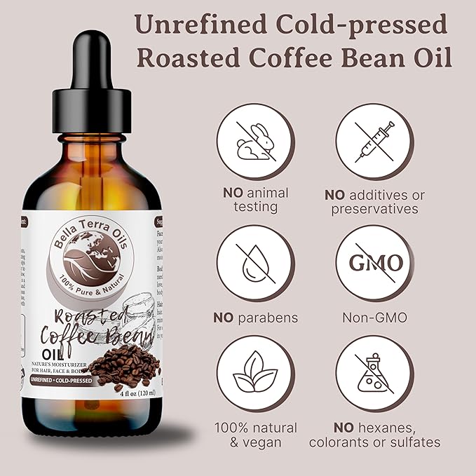 Bella Terra Oils - Roasted Coffee Bean Oil 16oz - Bask in the Richness of Coffee Bean Oil for Skin, Infused with Vitamin E, The Pinnacle of Skin Nourishment