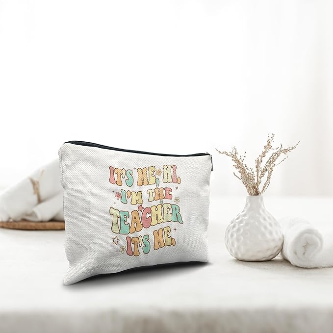 Nogrit Makeup Bag Linen, Multifunctional Cosmetic Case, Perfect for Makeup & Toiletry, Teacher-23, Zipper Closure, 10 x 7.5 inches