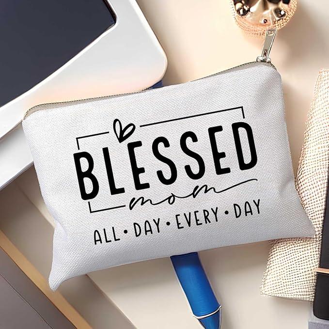 Blessed Mom Makeup Bag Mom Vibes Pouch Mom Life Cosmetic Bag Mom Mode Mother's Day Gift Girl Mama Birthday Gift Boy Mama Travel Bag Bible Verse Toiletry Bag