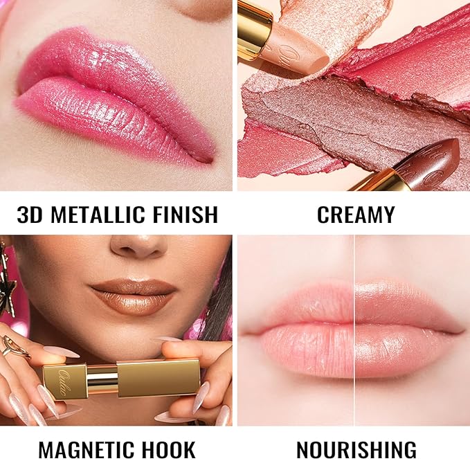 Oulac Metallic Nude Lipstick Set 3PCS, Comfortable Creamy Texture, Smooth No Grainy Feeling, Vegan & Gluten Free, Full-Coverage Lip Makeup, 3 X 4.3 g, 601+GM03+GM14