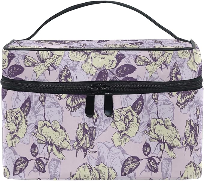 Makeup Bag, Vintage Butterfly And Flowers Travel Makeup Organizer Bag Cosmetic Cases Toiletry Bags for Girl Women Ladies