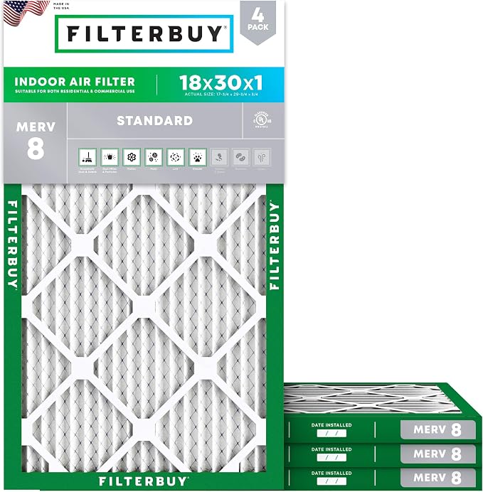Filterbuy 18x30x1 Air Filter MERV 8 Essential Dust & Allergy Defense, by Filterbuy