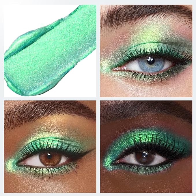 Duochrome Green Yellow Glitter Eyeshadow Stick, Color Shift Shimmer Chameleon Metallic Eye Shadow Brightener Pencil, Silky Smooth Iridescent Sparkle Inner Corner Eye Highlighter Fairy Makeup
