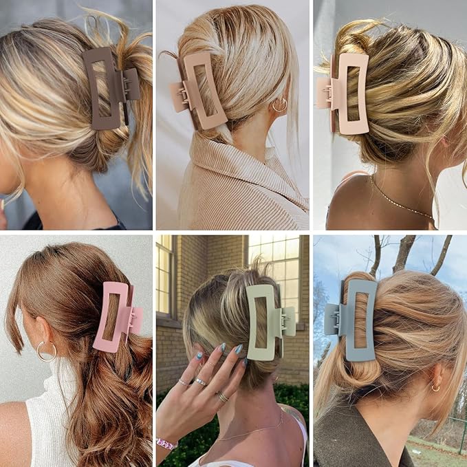 4 Inch Big Hair Claw Clips 6 Pcs Large Claw for Thick Hair Square Hair Clips for Women Rectangle Hair Clips Nonslip Acrylic Banana Jaw Clips Hair Accessories for Girls (Brown Colorful)