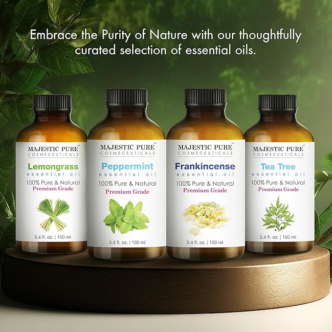 Majestic Pure Tea Tree Essential Oil with Glass Dropper - 3.4 Fl Oz Pack of 2-100% Pure and Natural Tea Tree Oil - Premium Grade Essential Oils for Diffuser, Aromatherapy, Soap and Candle Making