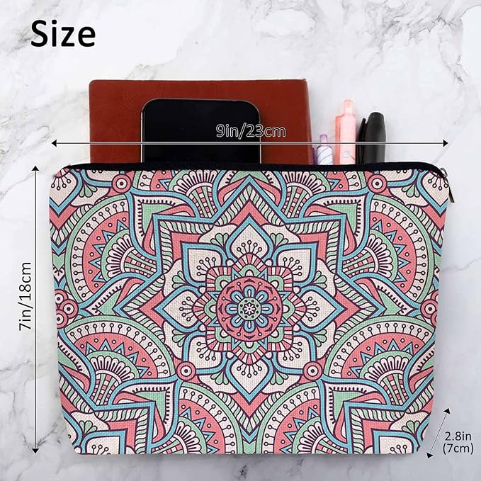 Woman Makeup Bag Mandala, Ethnic Tribal Mandala Floral Boho Makeup Bags Travel Cosmetic Bags Toiletry Makeup Organizer Pencil Pouch Make Up Cosmetic Bag For Owners Lady Birthday Gifts