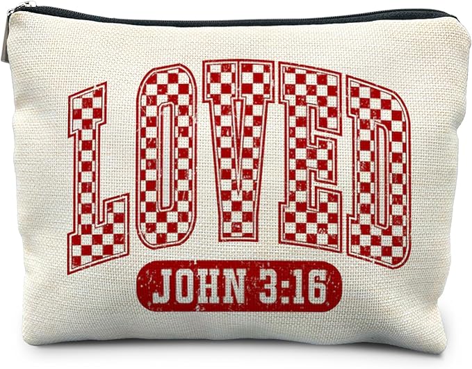 Loved John 3:16 Bible Verse Makeup Bag, Trendy Christian Cosmetic Bags for Women, Christian Gifts for Women Makeup Pouch, Faith Based Gifts Zipper Pouch