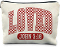 Loved John 3:16 Bible Verse Makeup Bag, Trendy Christian Cosmetic Bags for Women, Christian Gifts for Women Makeup Pouch, Faith Based Gifts Zipper Pouch