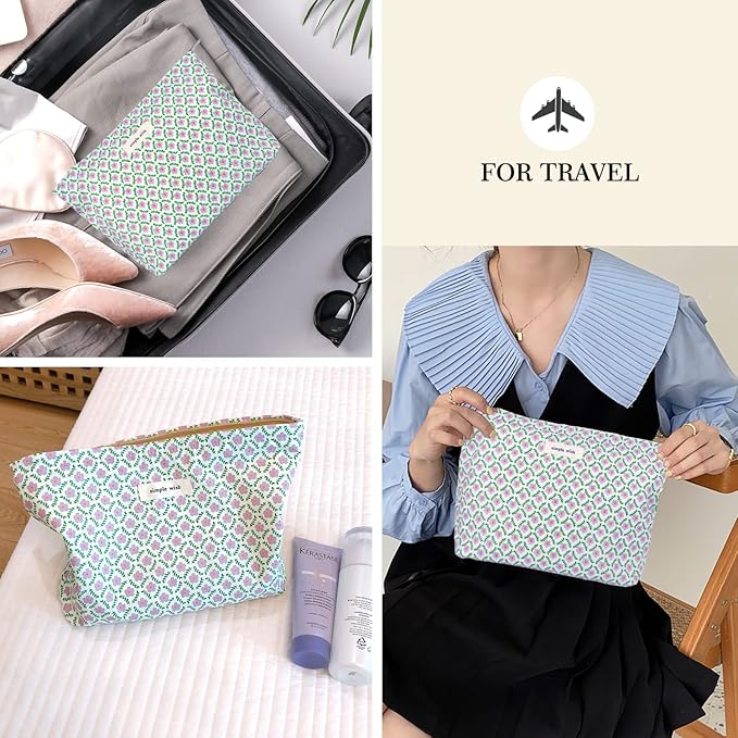 STARDW Aesthetic Floral Makeup Bag Cute Small Cosmetic Bags for Women Girls, Travel Toiletry Bag Large Capacity Zipper Makeup Pouch, Purse Organizer Pouches