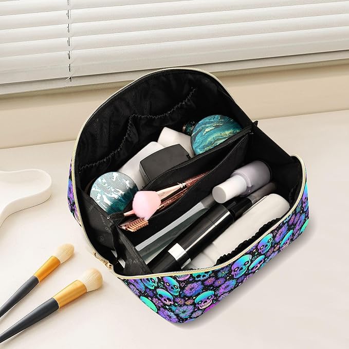 Makeup Organizer Bag, Funny Skulls Travel Makeup Bags Makeup Vanity Case Large Capacity Rhombus Cosmetic Toiletry Bag for Girl Women Ladies