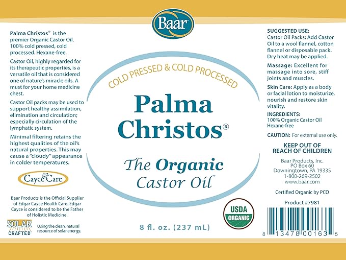 Baar Palma Christos, Organic Castor Oil, 8 oz