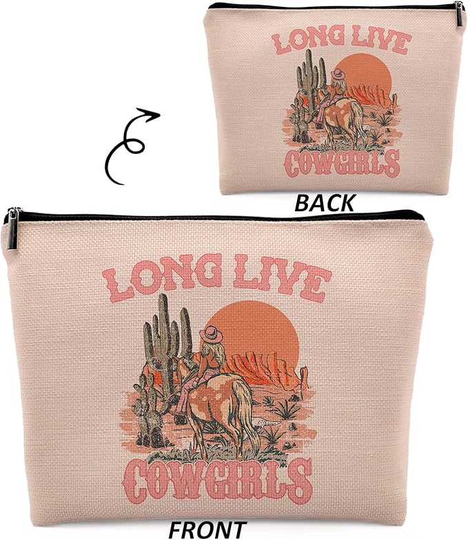 Pink Cowgirl Cosmetic Bag, Western Supplies for Women Makeup Bag for Purse, Western Makeup Bag, Long Live Cowgirls Preppy Gifts Cowgirl Gifts Pouch Bags, Western Bags for Women