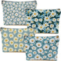 4 Packs Daisy Flowers Makeup Bag Daisy Gifts Floral Wildflower Cosmetic Bag Friend Friendship Gifts for Women Girls Sister Botanical Travel Organizer Zipper Pouch Christmas Thanksgiving Birthday Gift
