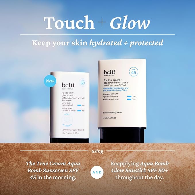 belif Aqua Bomb Niacinamide Sunscreen Stick SPF 50+ PA++++ – Korean Sunstick for Face with Hyaluronic Acid, No White Cast, Lightweight Velvet Finish, Daily UV Protection, Semi-Matte Glow, 0.63 oz