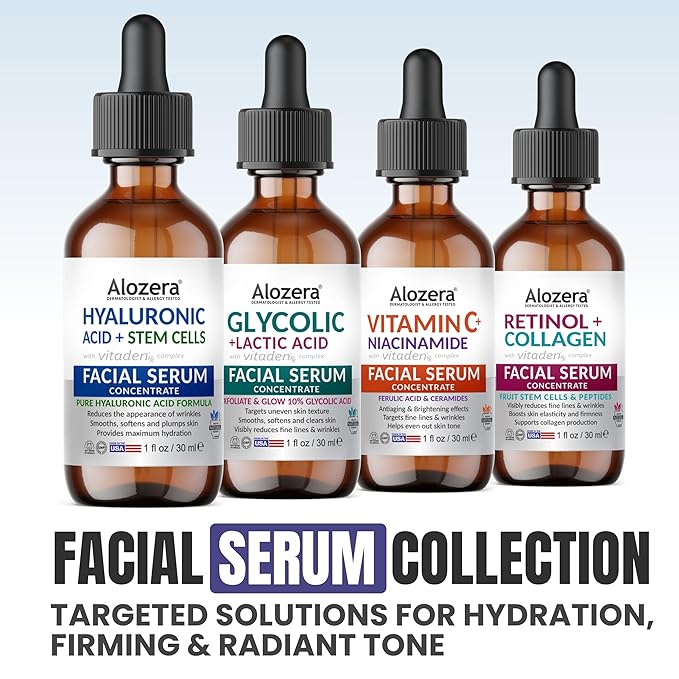 Alozera Pure Hyaluronic Acid Serum with Stem Cells for Face & Neck, Deep Hydration Facial Moisturizer for Plumper & Smoother Skin, Concentrated Anti-Aging Serum, Day & Night
