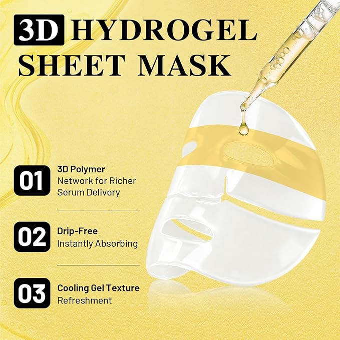 Collagen Face Mask Overnight, 24K Gold and Snail Mucin Sheet Masks for Ageless Eyes, Glass Glow and Skin Hydrating Boost, Jelly Facial Mask for Women, Dull Skin, 37gx4ea(Gold)