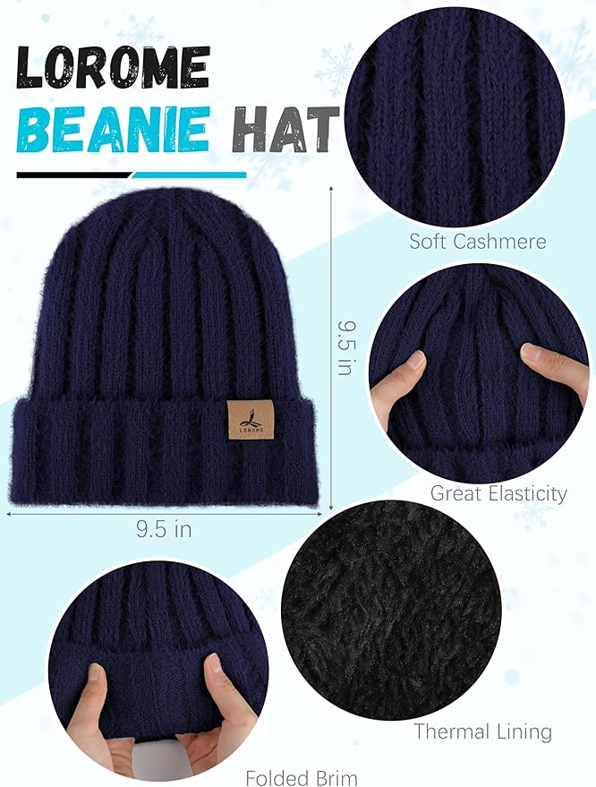 Winter Beanie Hat Scarf Gloves, Warm Fleece Knit Hat Long Scarf Neck Warmer Touch Screen Winter Gloves Set Gifts for Women