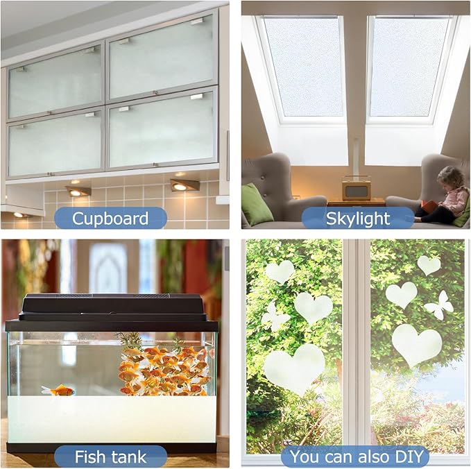 HIDBEA Frosted Window Privacy Film - Non Adhesive Static Cling Glass Stickers Sun UV Blocking Heat Control Door Covering Decals for Home Office, 17.3 x 157.3 Inch