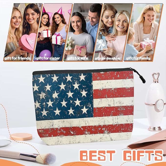 Cosmetic Bags Travel Makeup Toilet Case Waterproof Pouch for Women Girls 6.7X9.45inches - Weathered American Flag With Peeling Colors