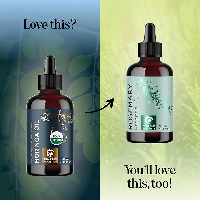 Organic Moringa Oil for Hair and Skin - Cold Pressed Virgin Unrefined Natural Pure USDA Organic Hair Oil for Dry Damaged Hair and Ultra Hydrating Face Oil - Carrier Oil for Essential Oils (2 Pack)