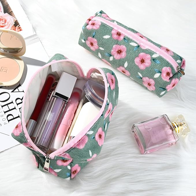 SOIDRAM Floral Cosmetic Bag - Large Capacity Makeup Pouch with Makeup Brushes Storage, Travel Toiletry Bag Organizer
