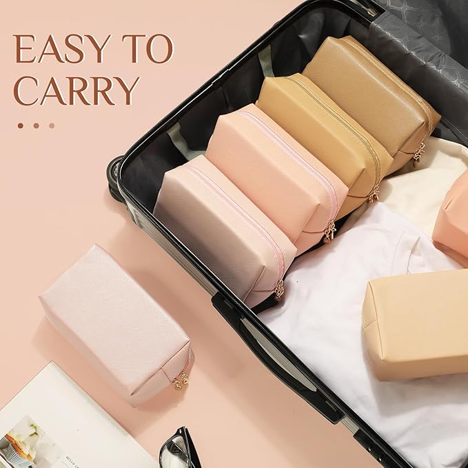 Sanwuta 9 Pcs Makeup Bags Bulk PU Double Zippers Cosmetic Bag Makeup Toiletry Christmas Small Pouch Portable Travel Organizers Case for Women Bridesmaid Party End of The Year(Pink Brown Series)