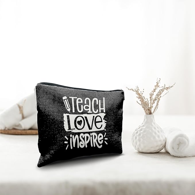 Nogrit Teacher Gifts - Black Makeup Bag, Teacher Appreciation Gifts, Inspire Small Cosmetic Bag for Purse