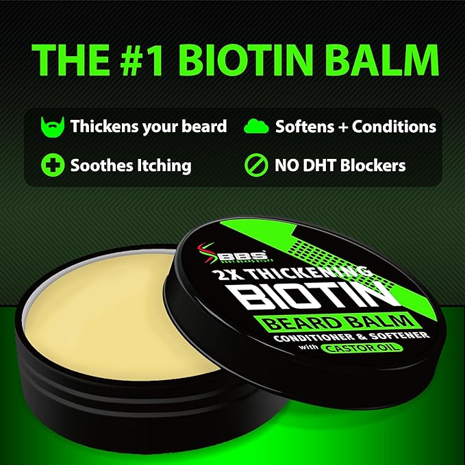 GROW Beard Growth Serum + 2X Biotin Beard Balm – Thickening Conditioner with Castor Oil & Meadowfoam – Fills Patches, Boosts Growth, Softens & Styles – For Thicker, Fuller Men's Facial Hair